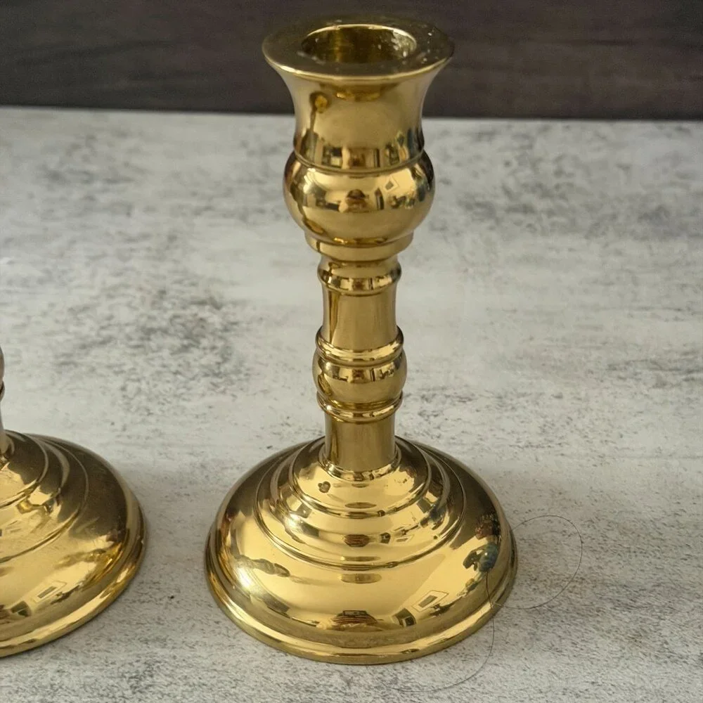 Vintage Virginia Metalcrafters Brass Single Taper Candlesticks Set of Two 5.25
